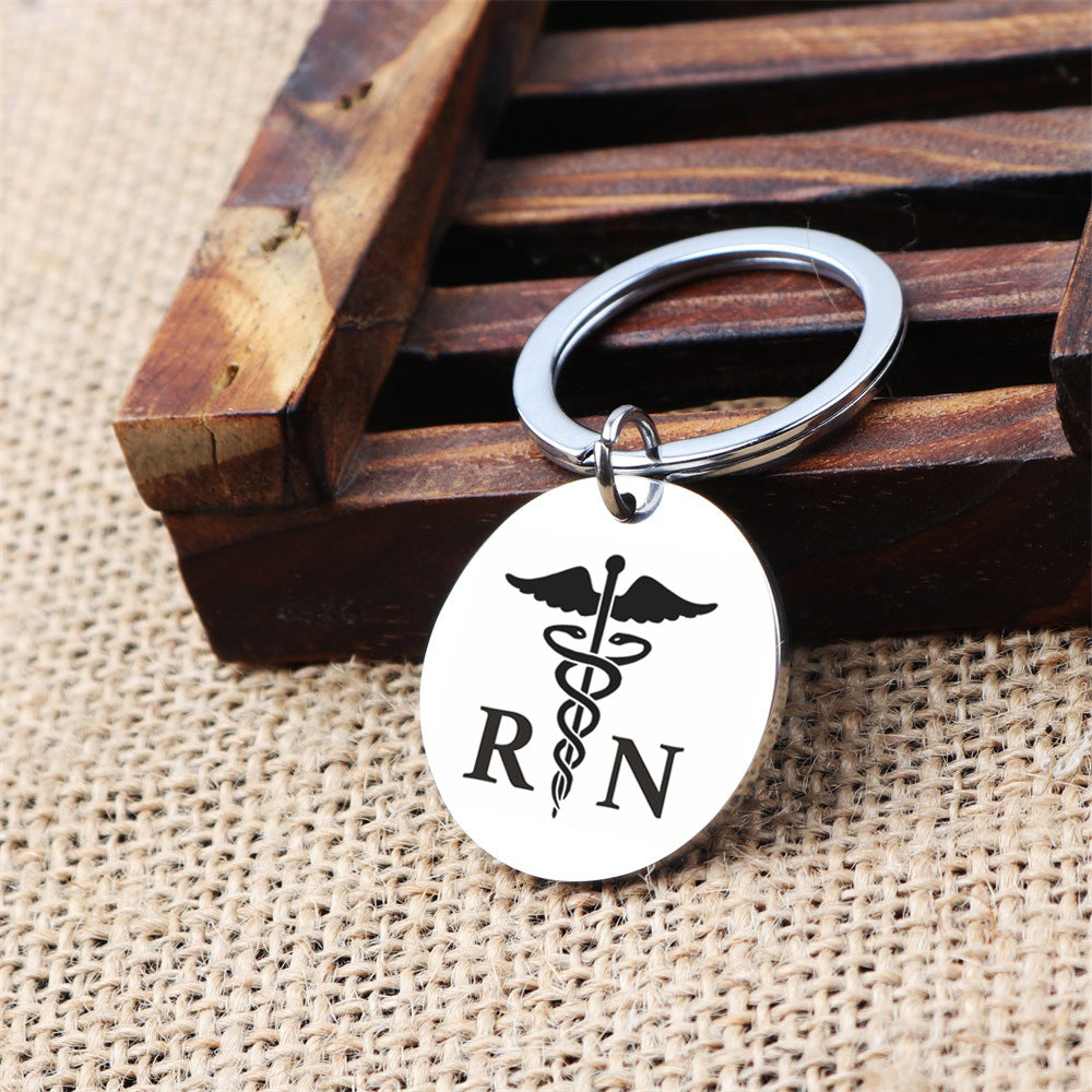 Wholesale Stainless Steel Medical Logo Snake Caduceus Creative Keychain